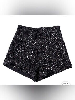 Black Sequin Women's High-Waist Shorts